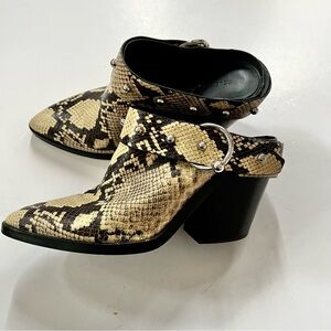 Rebecca Minkoff Snakeskin Leather Studded Heeled Western Booties Mules